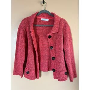 Willow Coral Pink Marled Knit Cardigan XL NWT | Big Black Buttons Sweater Jacket